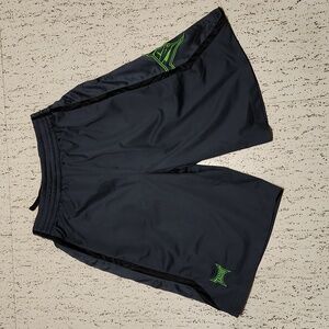 Tapout Black & Green Embroidered Logo Spell Out MMA Baggy Straight Leg Shorts